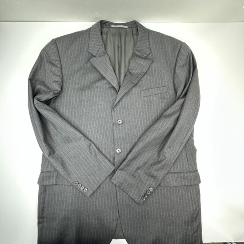 Hickey Freeman Men 48L Blazer Grey Pinstripe 100% Worsted Wool Suit Jacket H349B